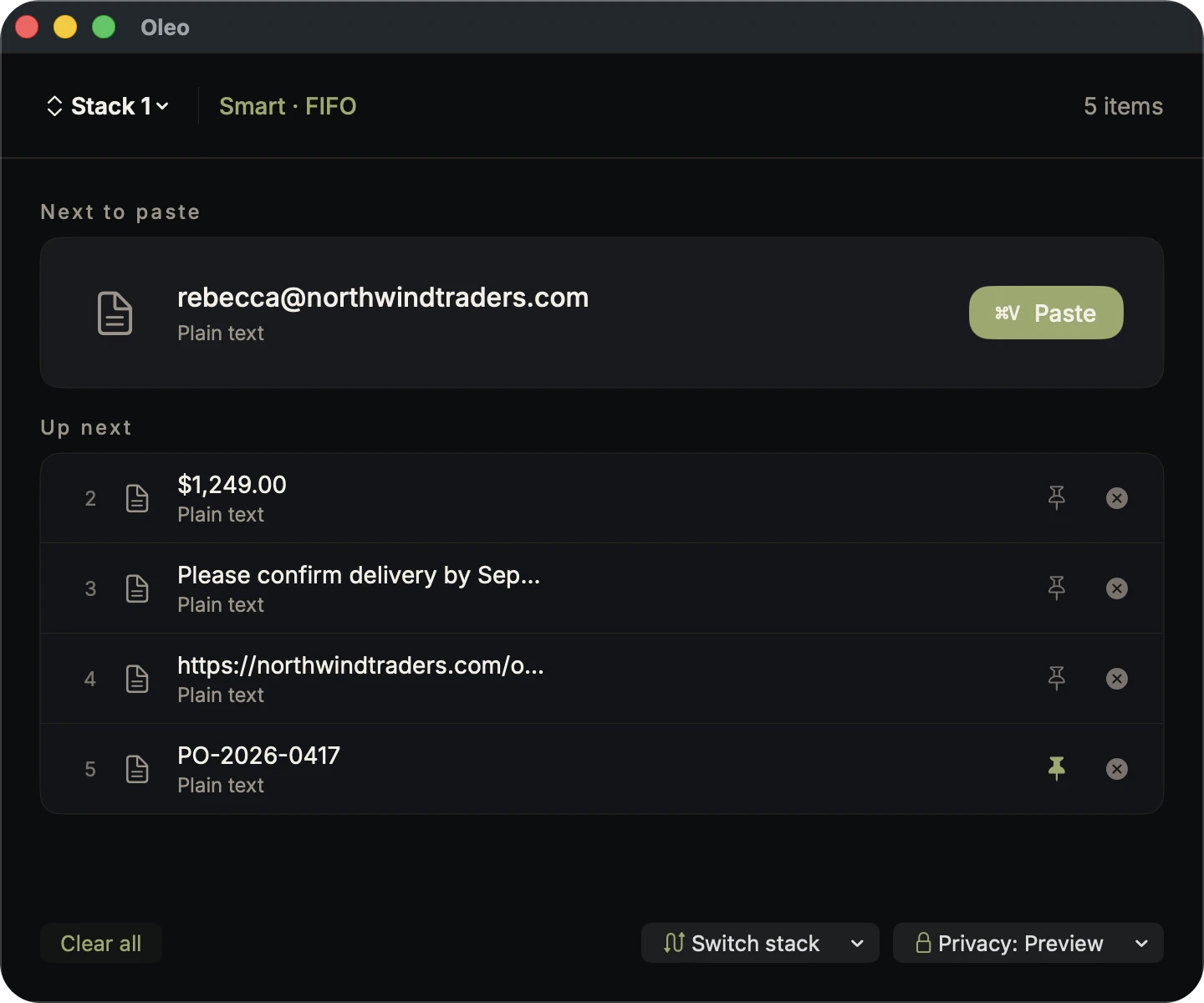 Oleo running on macOS
