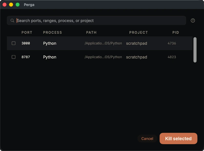 Perga running on macOS